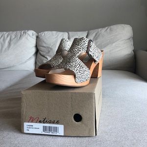 Matisse Dalmatian calf hair clog